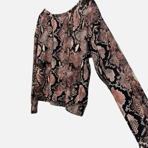 Women's Small Snake Reptile Pink Black Long Sleeve Stretchy Casual Boxy Top - Picture 2 of 4